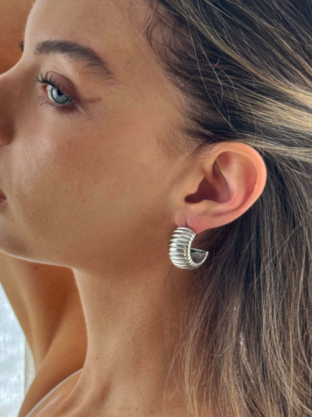 Silver Ribbed Hoops