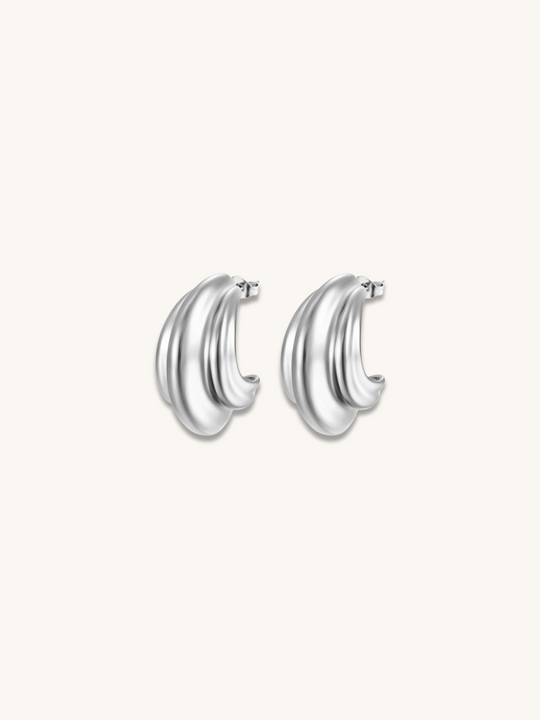 Bold Wave Silver Hoops