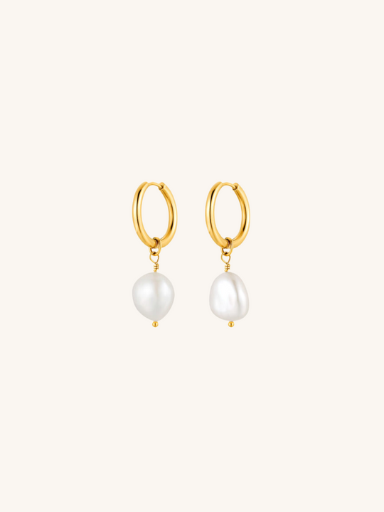 Golden Pearl Hoops