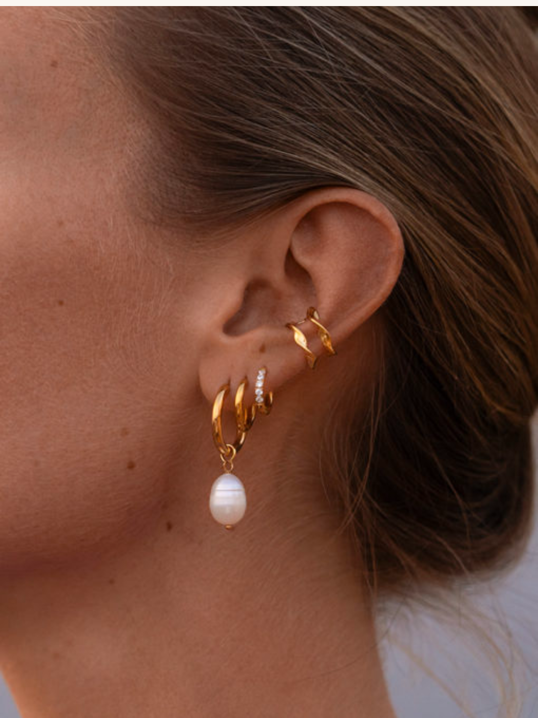 Golden Pearl Hoops