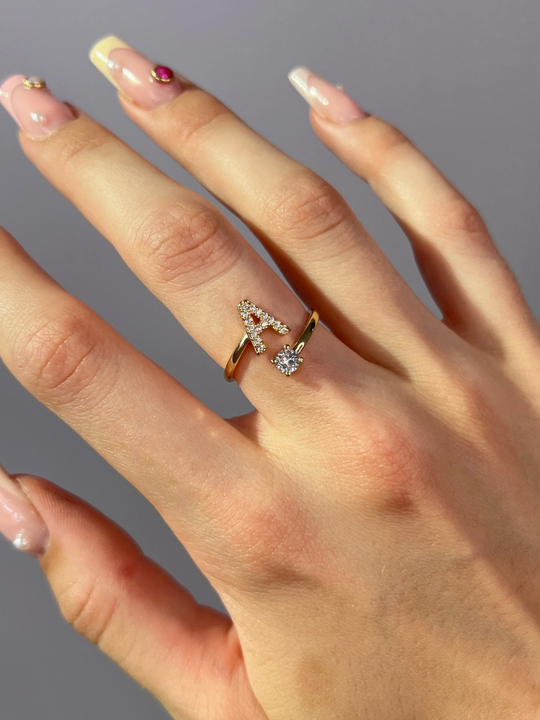 Letter Sparkle Adjustable Ring