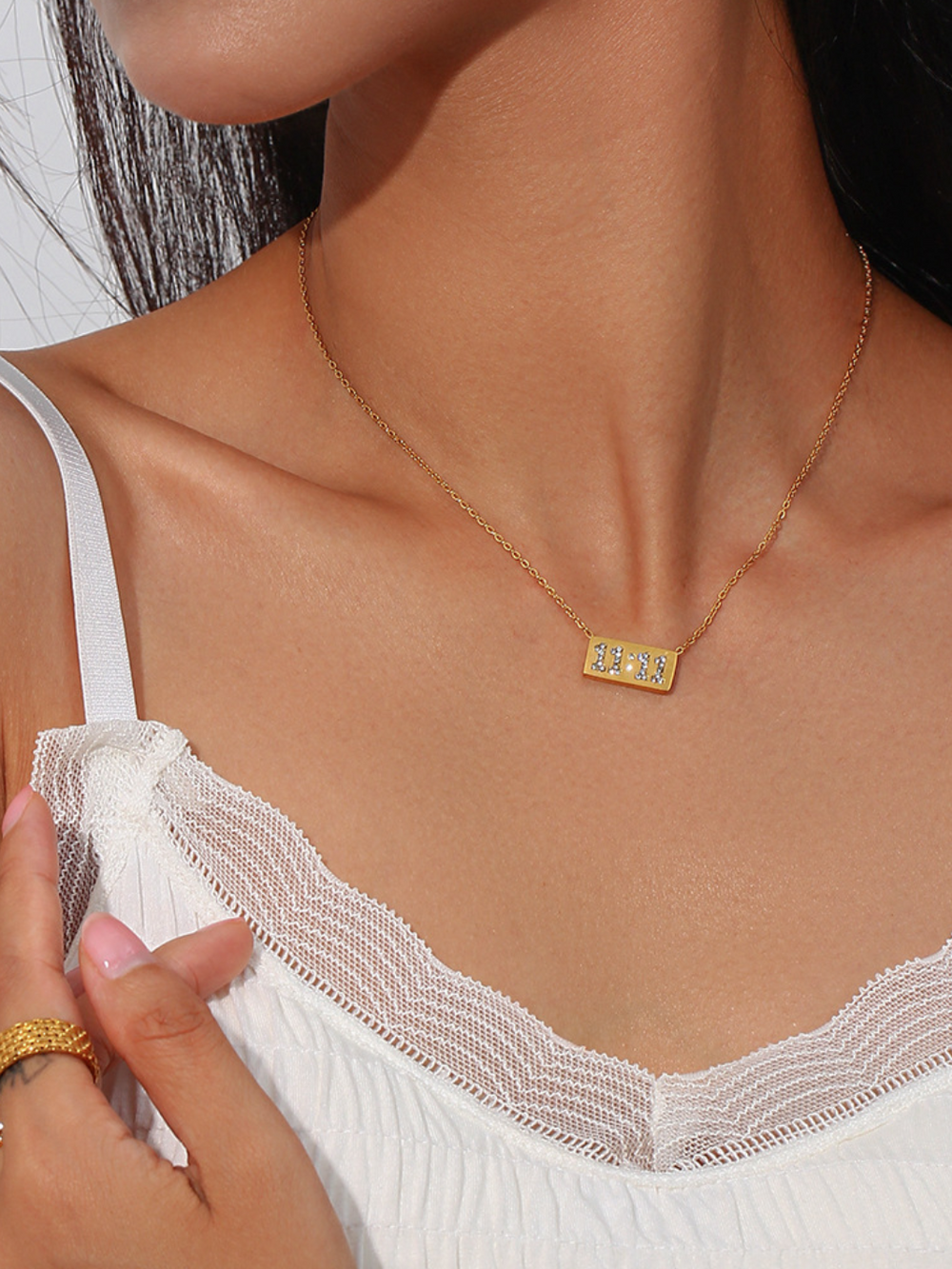 11:11 Pave Bar Necklace